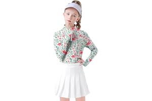 Soneven Girls Long Sleeve Golf Polo Shirts Quick Dry UPF50+ Equestrian Tennis Tops with Thumb Holes for Age 5-16 Years