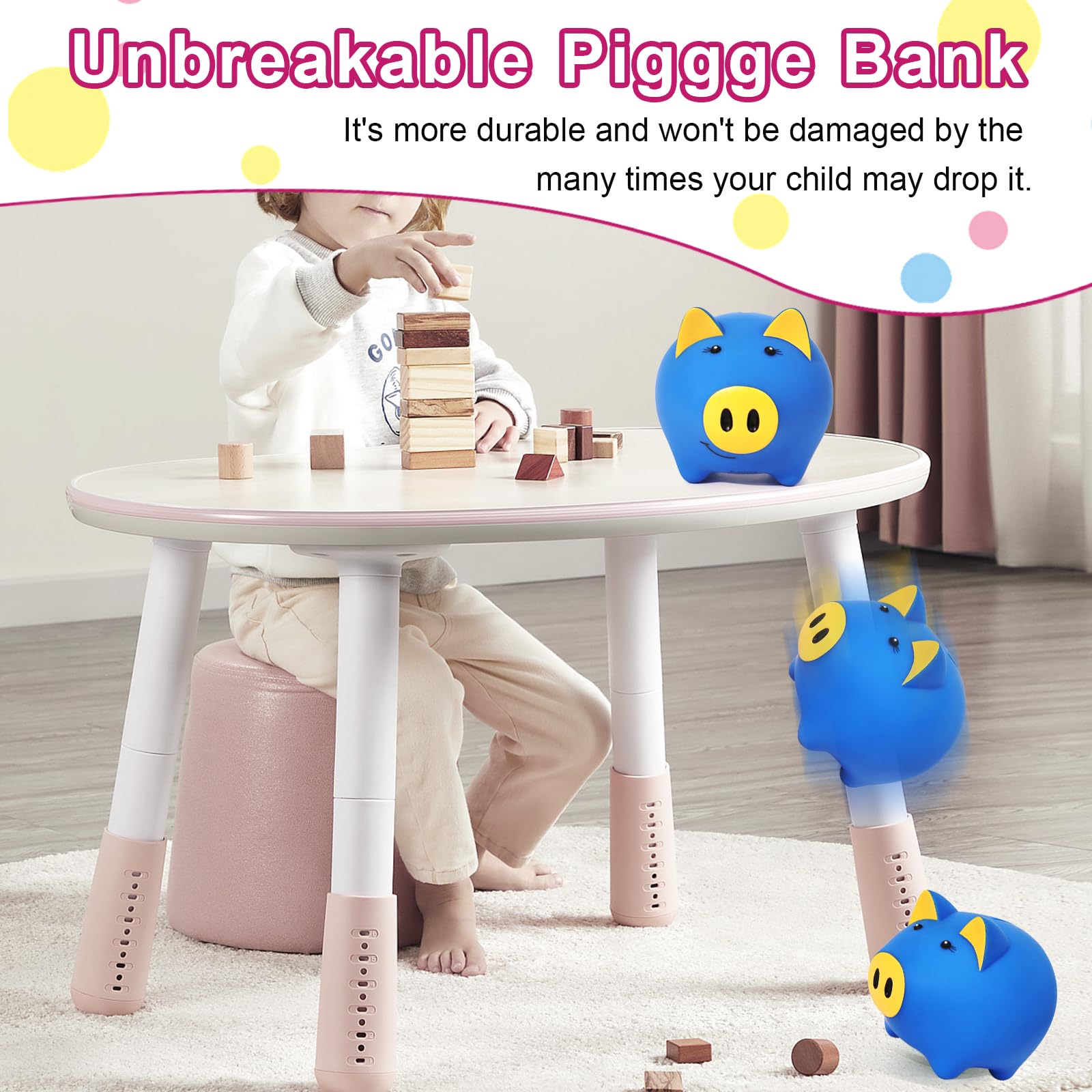 Glow in The Dark Magic Piggy Bank for Toddlers - Unbreakable Plastic Money Bank with Pig Shape for Kids & Adults - Cute Coin Savings Jar for Boys & Girls - Dark Blue