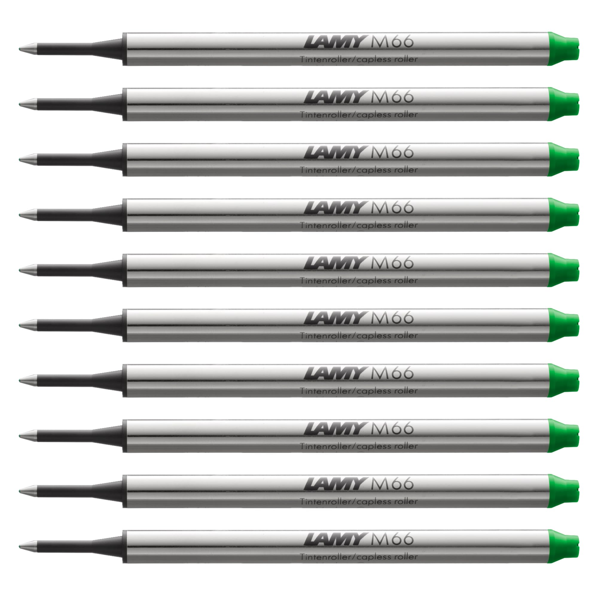 LAMY M66 10er Set Tintenroller-Großraummine aus Metall - Original Ersatzmine für alle Lamy Tintenroller ohne Kappe - dokumentenecht - Strichbreite Mittel in Tintenfarbe grün