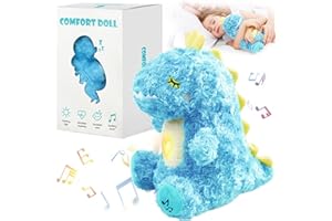 ZRPSIZP Dinosaur Stuffed Animals, Breathing Stuffed Animals with Realistic Breathing Action and Lighted Music, Ideal Sleeping Plush Toys Adjustable in Four Modes, Baby Gifts for Boys, Kids, Girls