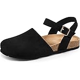 Ecetana Womens Sandals Dressy Summer Closed Toe Flats Comfortable Cork Footbed Casual Walking Shoes