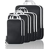 Compression Packing Cubes, 8 Set Packing Cubes for Travel Compression, Lightweight Compressible Package Organizer for Carry On and Suitcases, Black and Grey