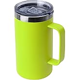 DOMICARE 24oz Mug with Handle and Lid, Stainless Steel Coffee Mug, Reusable Insulated Cup, Travel Mug with Handle, Double Wall Vacuum Coffee Tumbler for Men and Women, Light Green, Pack 1