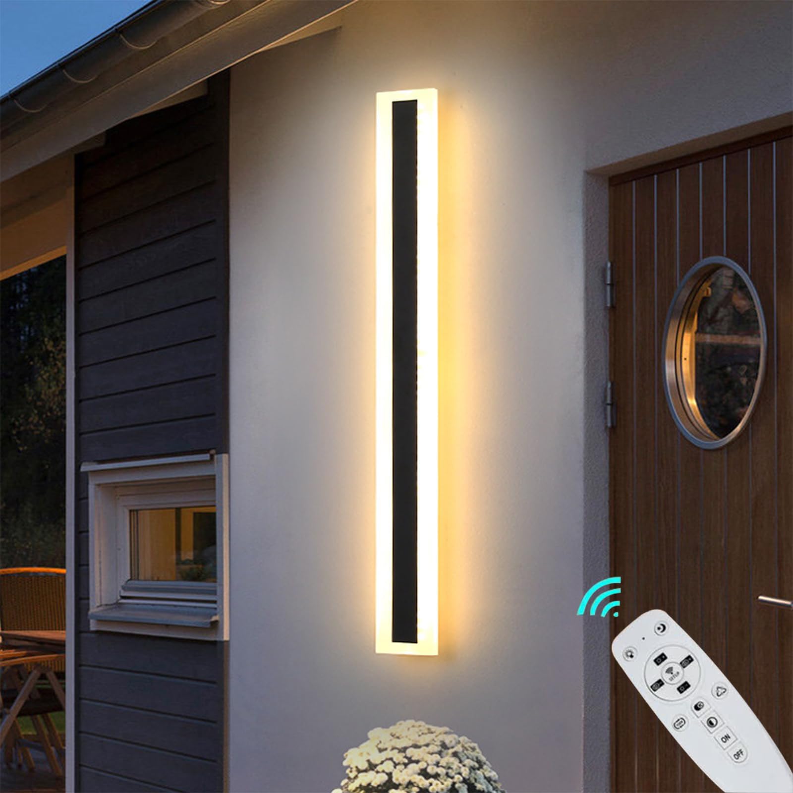 JKFBHGJL 24in Outdoor Wall Lights, 22W Dimmable 3 Colors Modern Wall Sconces Porch Lights Outdoor, IP65 Rainproof Outdoor/Indoor Long Strip Garden Wall Light for Hallway Villa Balcony Terraces Garage