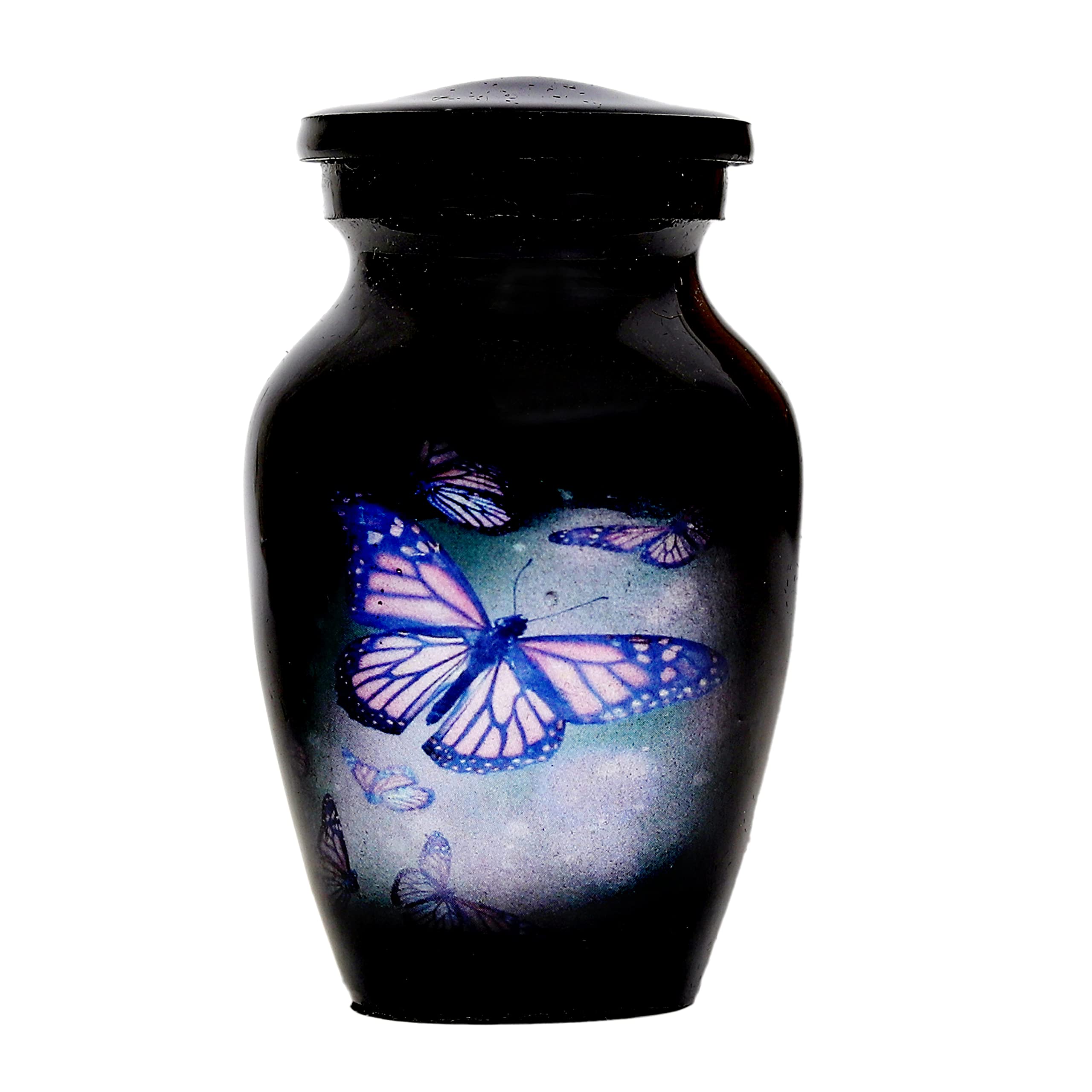 hlc Lovely Black Butterfly Small Keepsake Urn Qnty 1 - Mini Keepsake Urn for Human Ashes with 1 Velvet Box Bag-Keepsake Urn -Beautiful Peaceful Mini Memorial Affordable Keepsake Urn (3.5 "in)