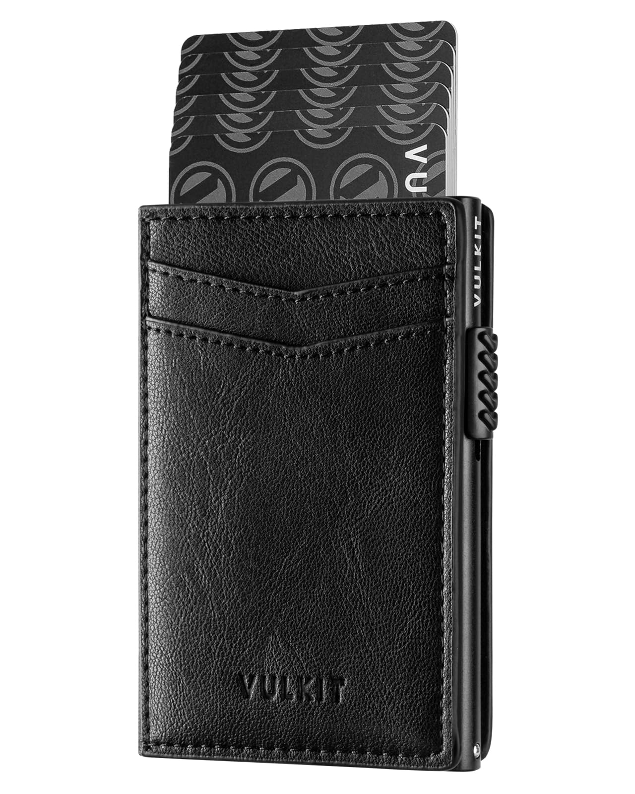 VULKIT Men's Slim Wallets Pop Up Card Holder RFID Blocking Metal Wallet Minimalist Design Holds Up to 11 Cards, Black, Taille Unique, Minimalist