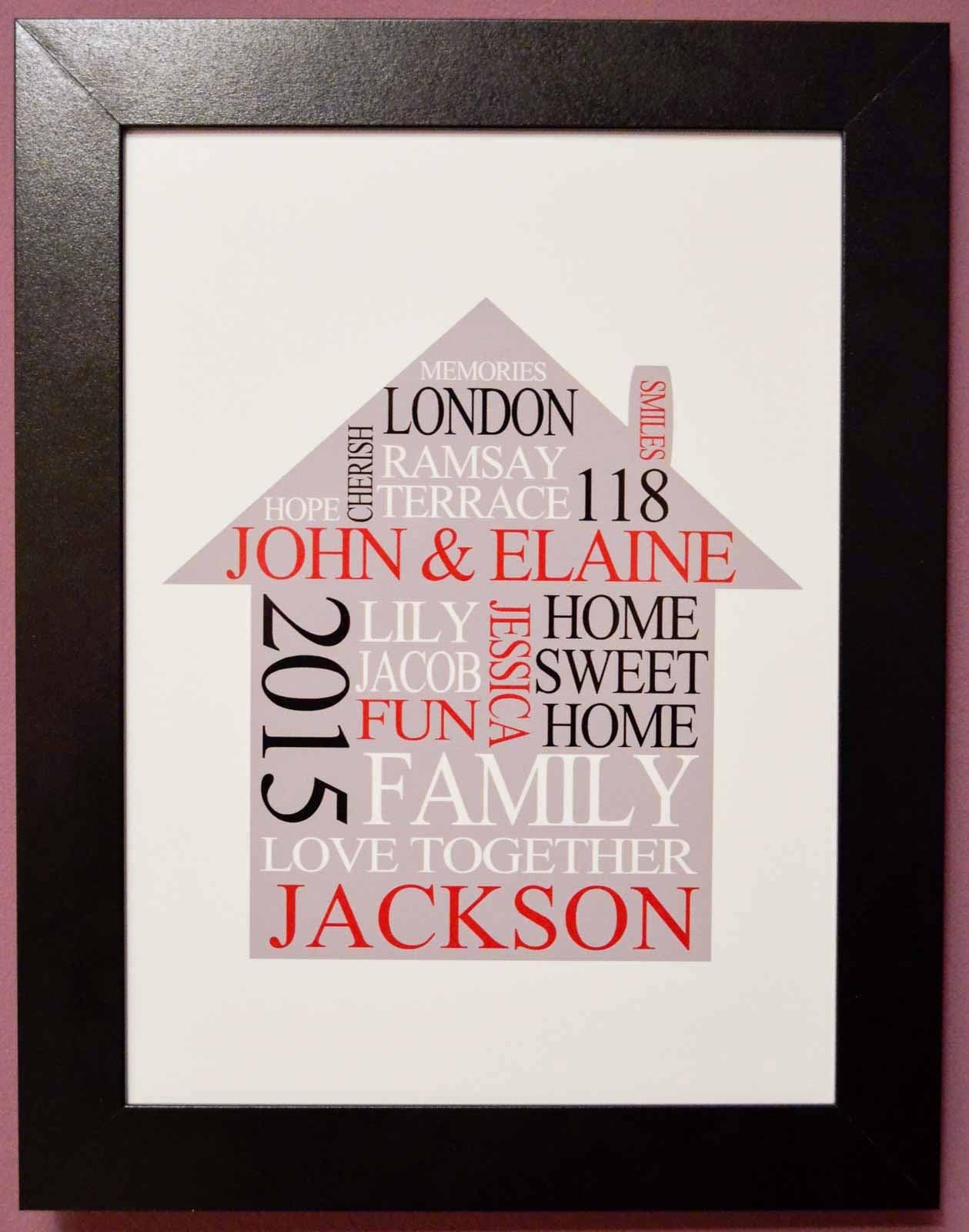 Housewarming Gift Personalised Family Home Print A4 Size