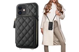 Bocasal Crossbody Wallet Case for iPhone 12/12 Pro, RFID Blocking PU Leather Zipper Handbag Purse Flip Cover, Kickstand Folio Case with Card Slots Holder Wrist Strap Lanyard 5G 6.1 Inch (Black)