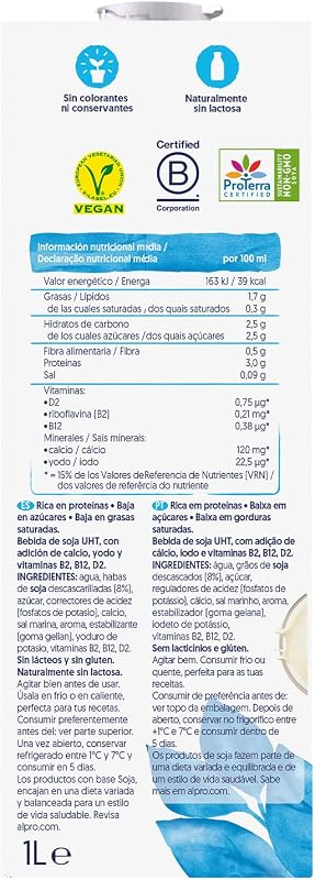 Bebida Vegetal de Soja - Pack de 6 x 1L