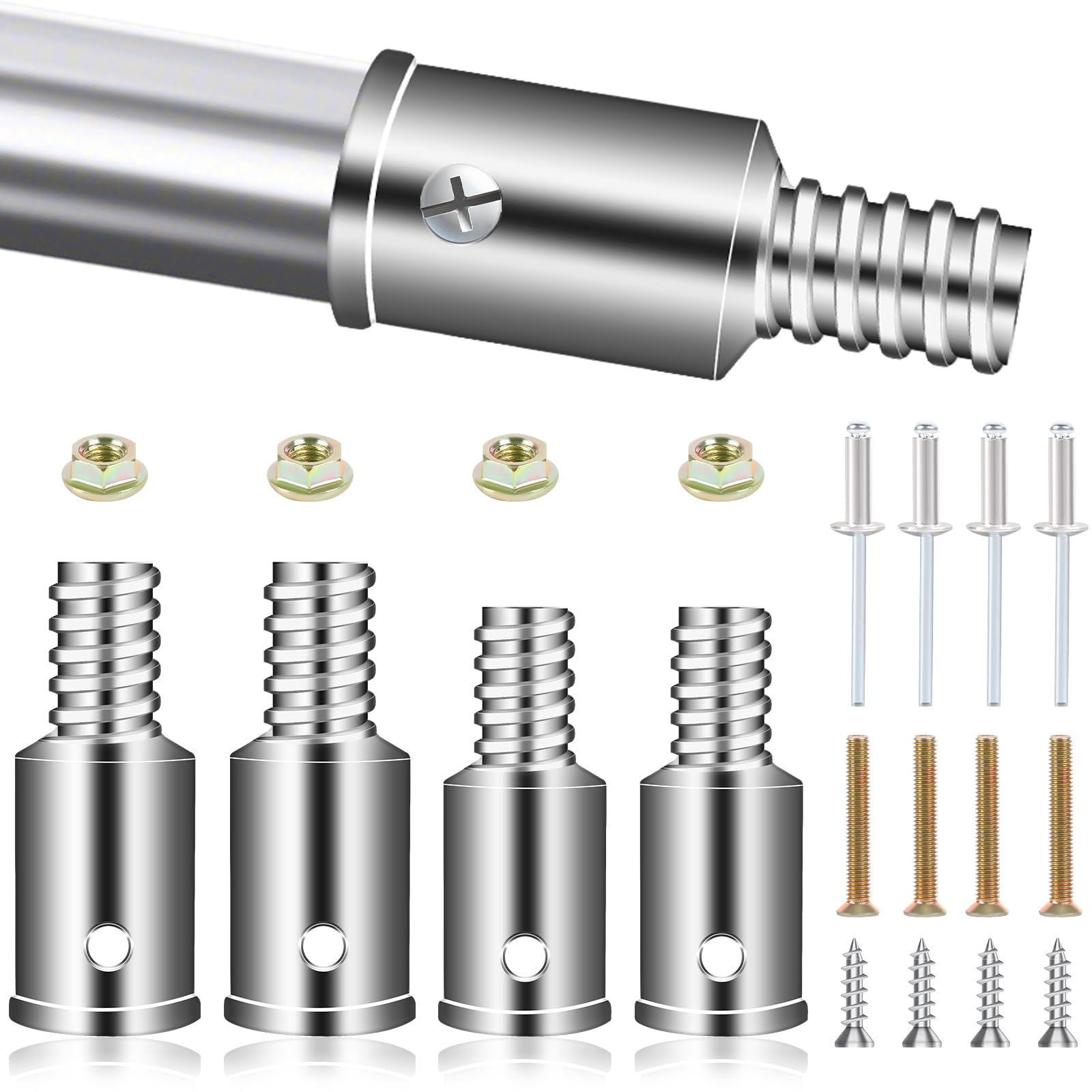 Photo 1 of Universal Threaded Tip Replacement,Ultra Threaded Tip Repair Kit Metal Threaded Handle Tips for 0.8"/1" Wood or Metal Poles Handle Extension Pole Adapter for Mop,Broom,Household Cleaning Tools - 4 Set
