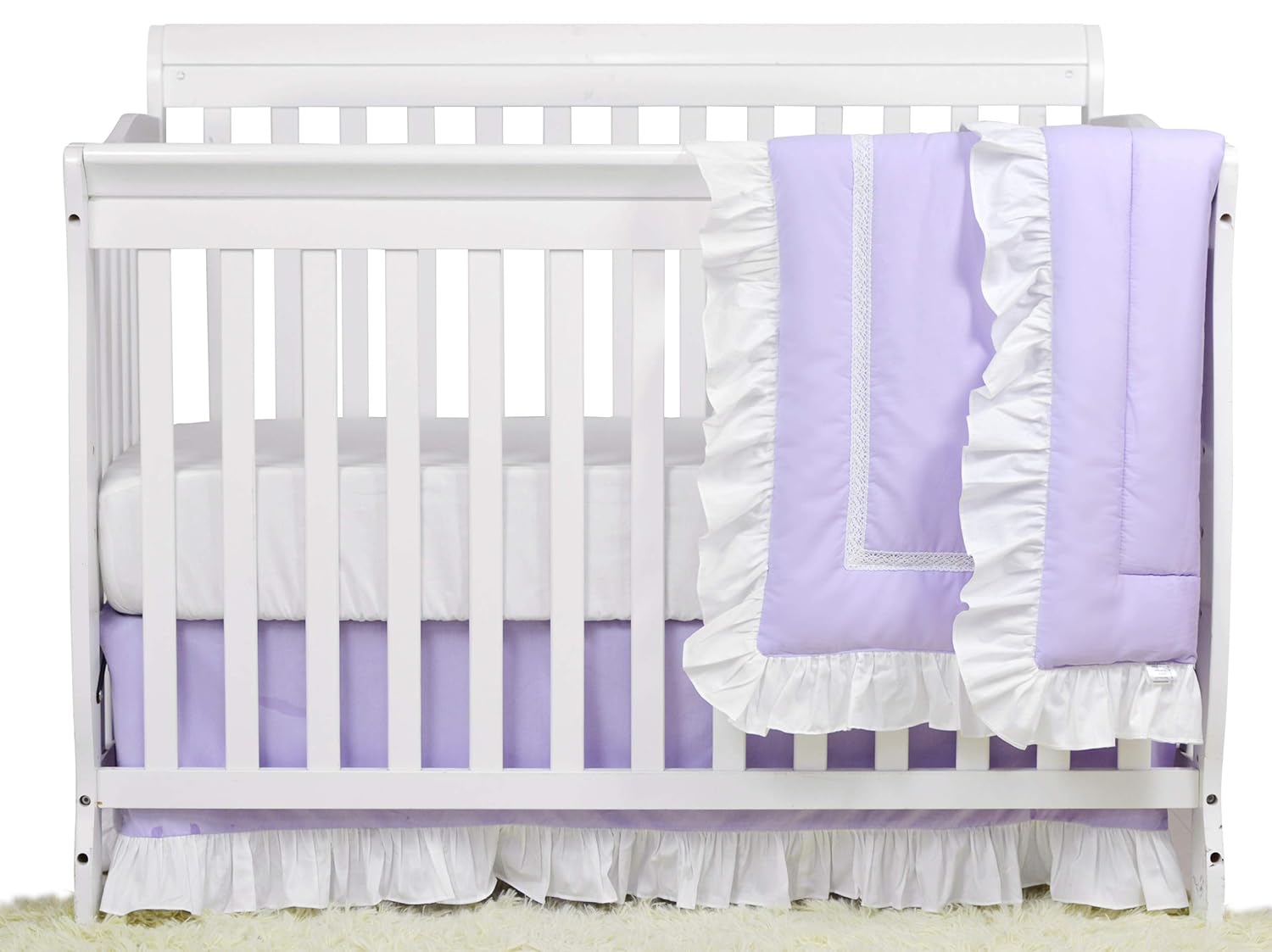 Brandream Luxury Purple Crib Bedding Sets for Girls Elegant Princess Nursery Bedding 100% Cotton Solid Sweet Ruffle Comforter Set 3 Piece, Hot Baby Shower Gifts