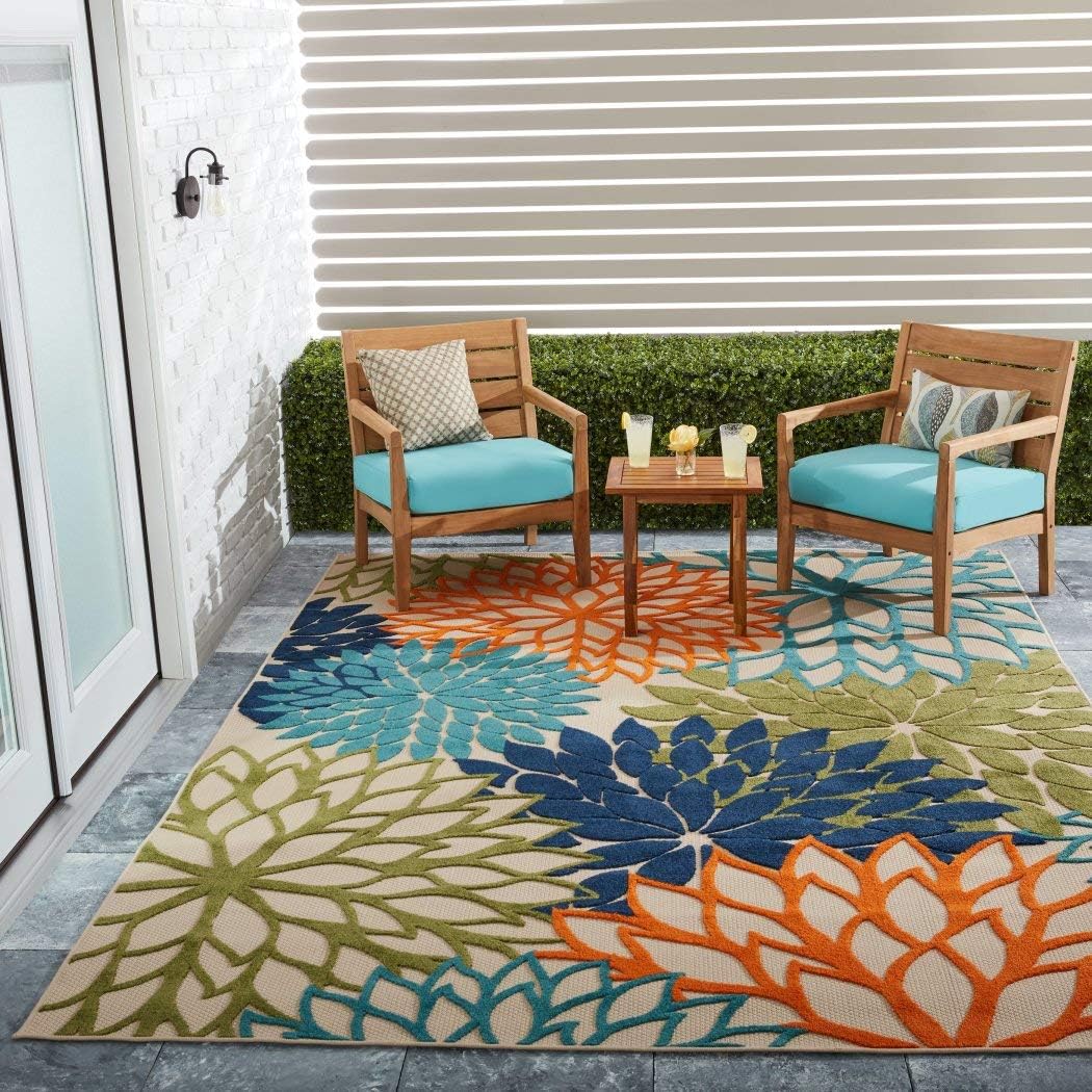 5'3 x 7'5 Floral Indoor Outdoor Multi Color Area Rug