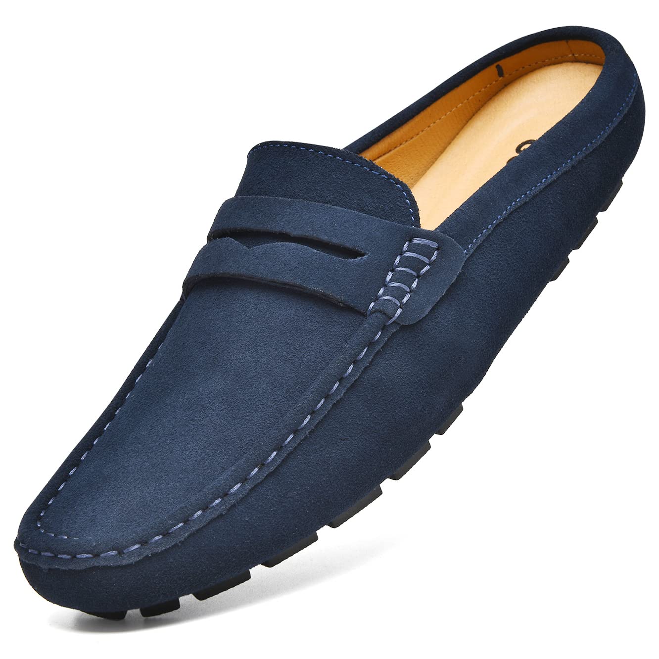 Photo 1 of Go Tour Mens Handmade Suede Leather Mules Clog Slippers Breathable Leather Slip on Shoes Casual Loafers Blue 8.5/42