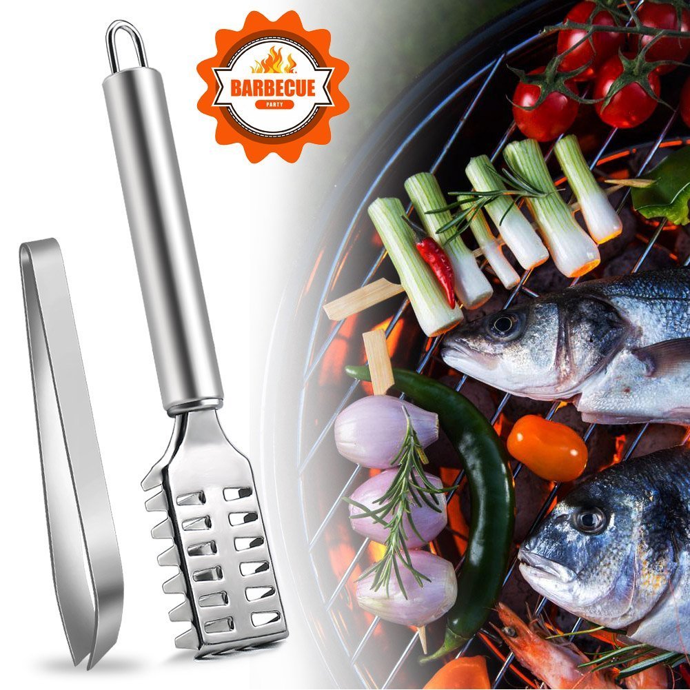 Fish Bone Tweezer & Fish Scale Skin Remover, Stainless Steel Plier and