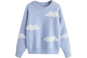SHENHE Girl's Casual Cloud Print Crewneck Long Sleeve Pullover Sweater Jumper Tops