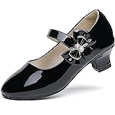 Dufannie Girls Dress Shoes Low Heel Princess Flats Mary Jane Flower Wedding Party Glitter Shoes for Kids Toddler