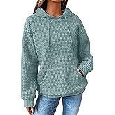 SHEWIN Womens Hoodies Casual Long Sleeve Drawstring Waffle Pullover Tops Loose Hooded Sweatshirt with Pocket