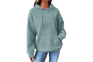 SHEWIN Womens Hoodies Casual Long Sleeve Drawstring Waffle Pullover Tops Loose Hooded Sweatshirt with Pocket