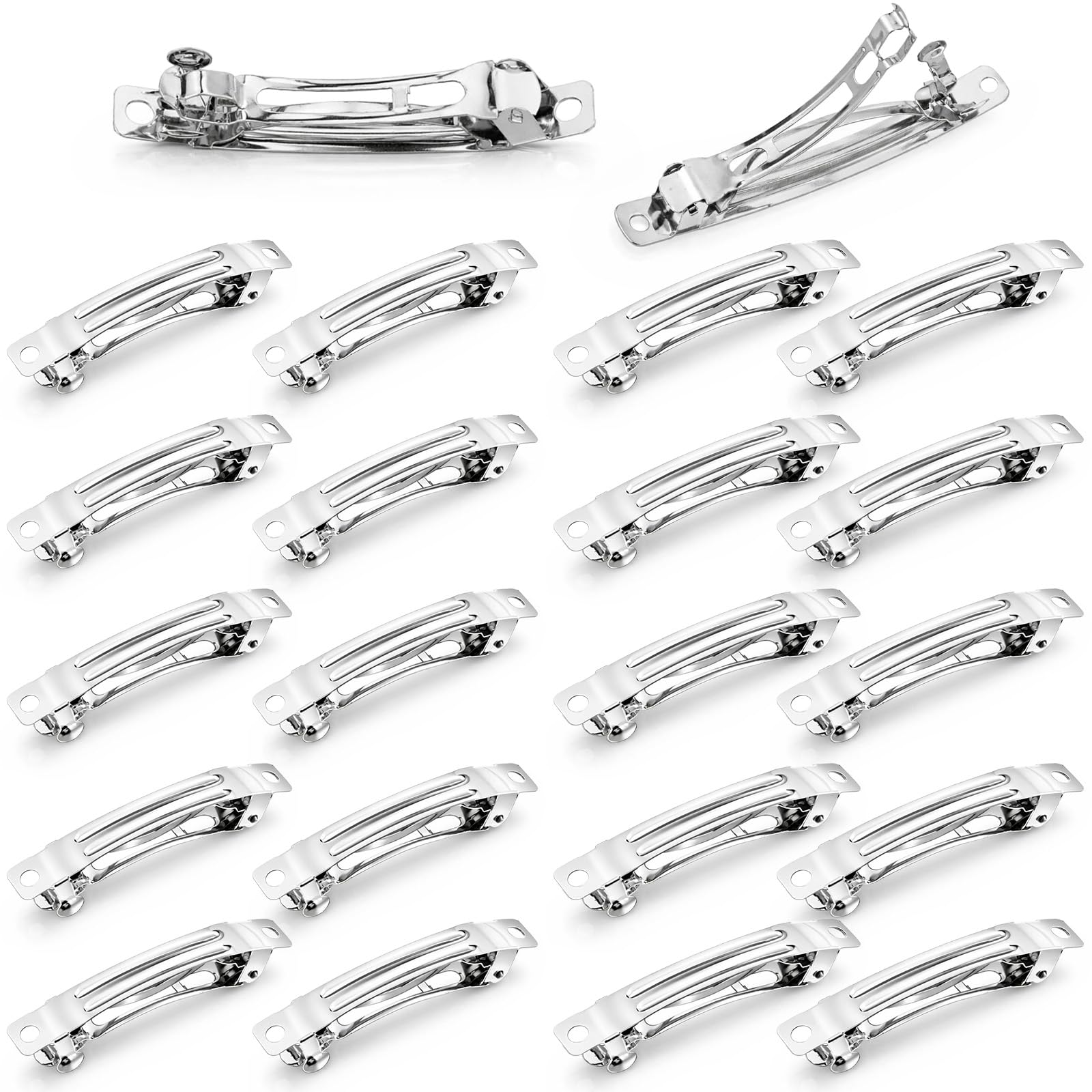 Photo 1 of  Blank French Barrette Hair Clips 2.4'' and 3'' Silver Metal French Hair Barrettes DIY Craft Automatic Spring Snap Hairclips Clasps for DIY Hairs Accessories