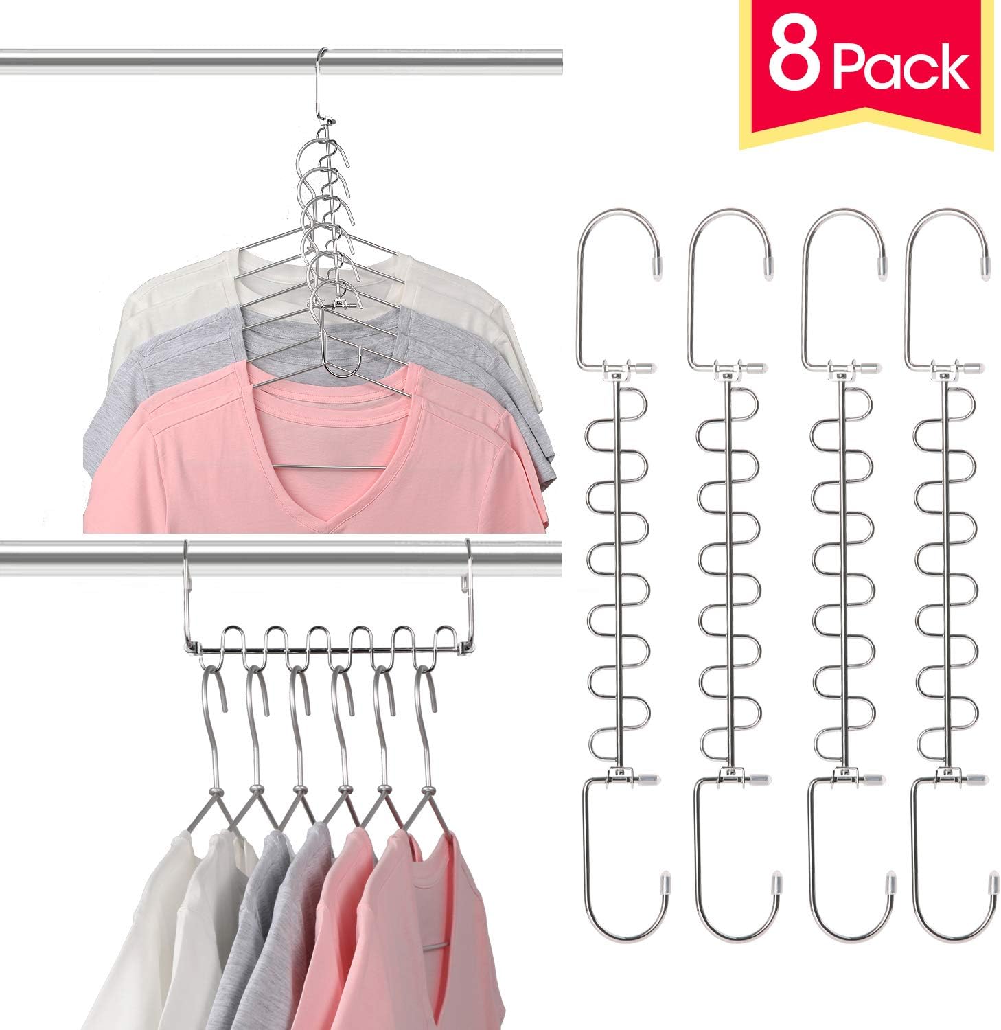 Metal Space Saving Hangers 12 Slots New Version Hanger Magic Cascading Hanger Closet Wardrobe Clothes Organizer(8 Pack)