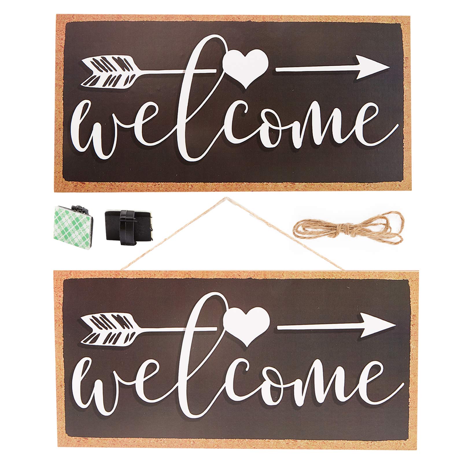CREATCABIN Hanging Wooden Welcome Sign 5 x 10 inch Wood Plank Sign Decorative Wood Sign Rustic Wood Farmhouse Home Decor