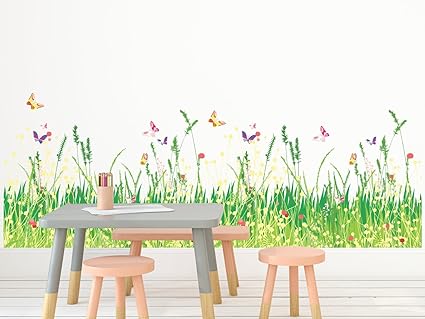 Amazon Brand - Solimo Wall Sticker for Home (Grassland, ideal size on wall , 100 cm X 35 cm),Multicolour