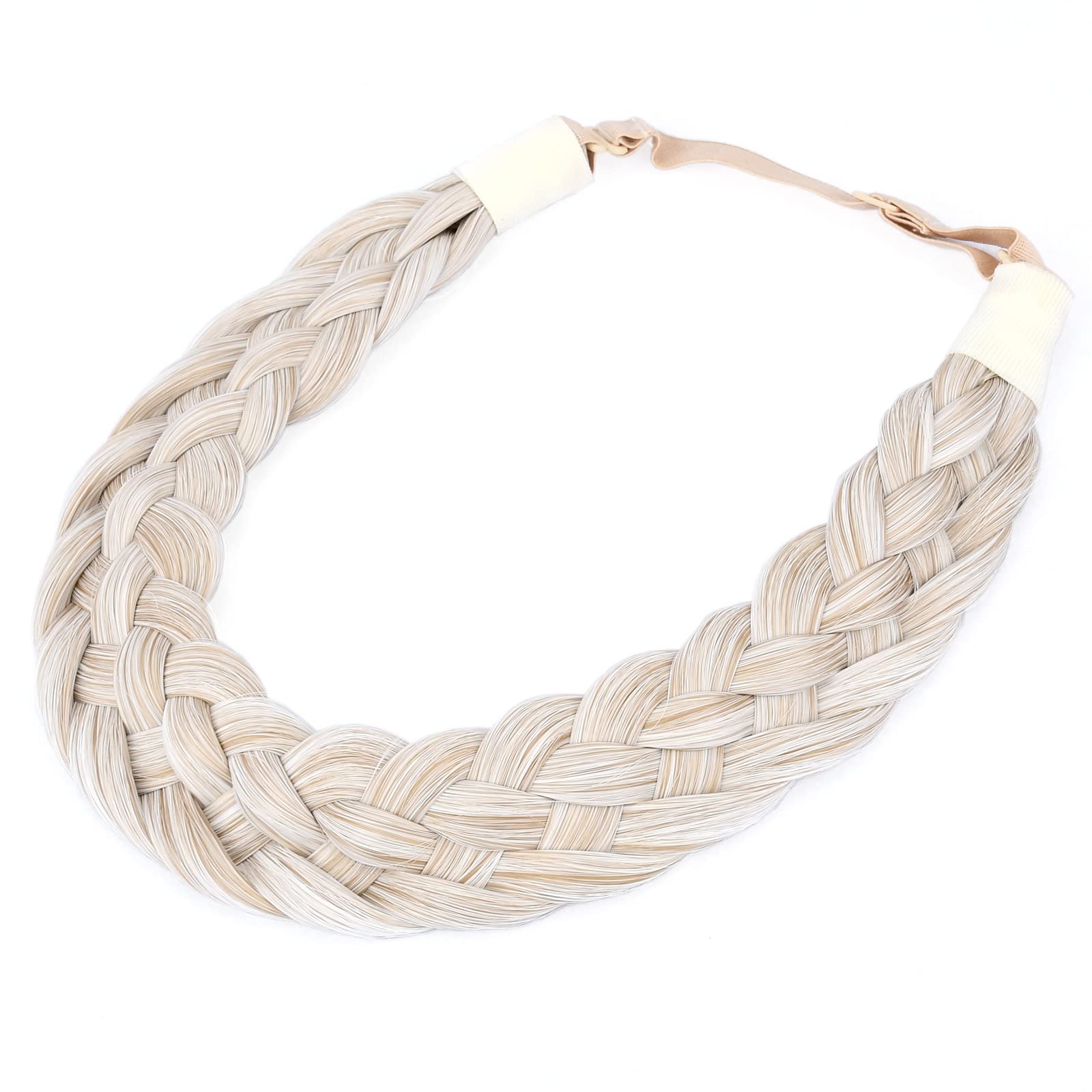 BOBIYA 5 Strand Synthetic Hair Braided Headband Classic Chunky Wide Plaited Braids Elastic Stretch Hairpiece for Women Girl (White Blonde) — image 1