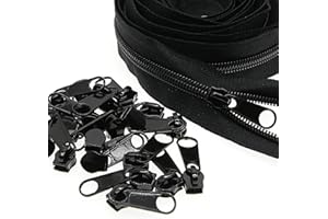 #5 Nylon Coil Zippers by The Yard Black Sewing Zipper Bulk 10 Yards with 25 PCS Pulls Sliders for DIY Tailor Sewing Crafts Ba