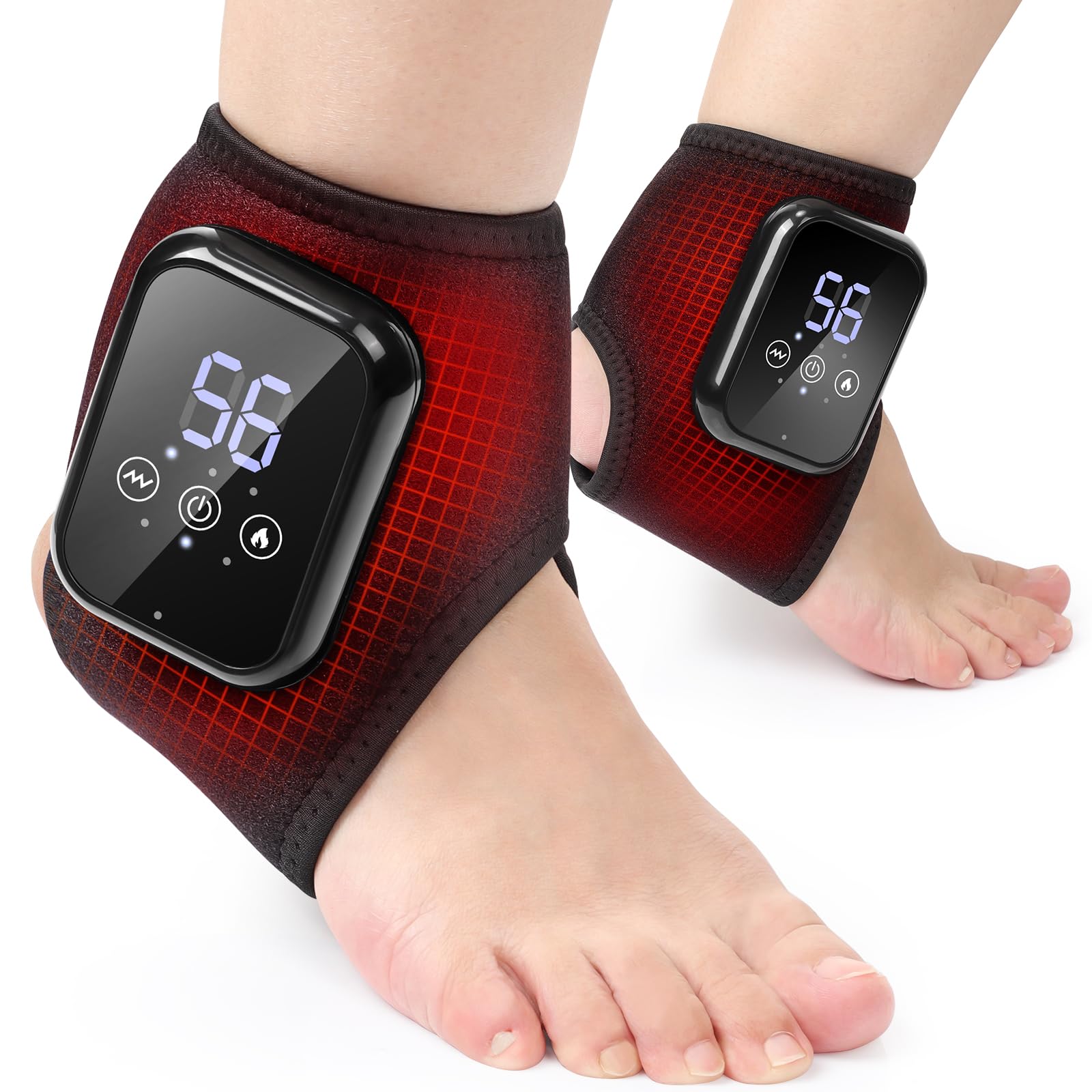 Photo 1 of ROHVEMJ 2-Pack Ankle Heating Pads with Massage – Heated Wraps for Foot & Ankle, 3 Heat & Vibration Settings, Auto Shut-Off, Cord-Free Use for Daily Comfort & Active