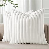 Pallene Faux Fur Plush Throw Pillow Covers 22x22 Set of 2, Luxury Soft Fluffy Striped Decorative Pillow Covers for Sofa, Couch, Living Room, White