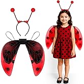 Haysandy Ladybug Wings and Ladybug Headband, Lady Bug Insect Costumes for Kids Boys Girls Mardi Gras Masquerade Role Playing Birthday Party Accessories