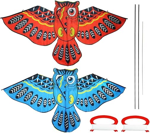 Amazon Urban Field フクロウ型カイト 凧上げ 動物 カラフル かわいい 親子で楽しむ アウトドア タコ糸付属 2個 赤 青 凧 カイト おもちゃ