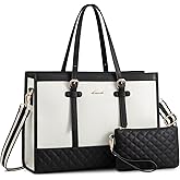 LOVEVOOK Women's Canvas Laptop Tote, 17.3 inch, Large Capacity Work Bag with Clutch Purse, Computer Bag Office Business Briefcase, Casual Handbag for Travel College Teacher School
