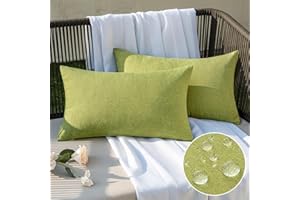 EMEMA Outdoor Throw Pillow Covers Decorative Farmhouse Rectangle Pillowcases Waterproof Cushion Covers Cases for Patio Couch Garden Sofa Home Living Room Set of 2 12x20 Inch Matcha Green