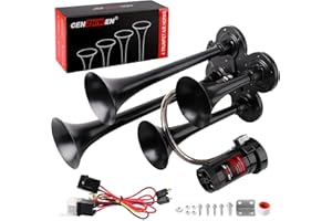 Cenzhiwen Train Horn Kit - 4 Trumpet Metal Air Horns replacement Dill horn 12V 150dB Ultra Loud with Compressor is suitable for pickup/motorhome/SUV/truck/train and other vehicles (4 speakers)
