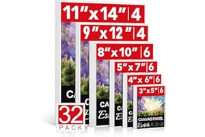 ESRICH Canvas Boards for Painting 32 Pack Art Supplies Paint Canvas 3x5, 4x6, 5x7, 8x10, 9x12, 11x14 Blank Large Canvases for Painting-Cotton Primed Canvas Panels for Acrylic, Oil, Gouache & Tempera.