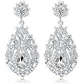JWICOS Silver Floral Teardrop Wedding Bridal Earrings for Women Brides and Bridesmaids Chandelier Crystal Rhinestones Dangle Drop Earrings