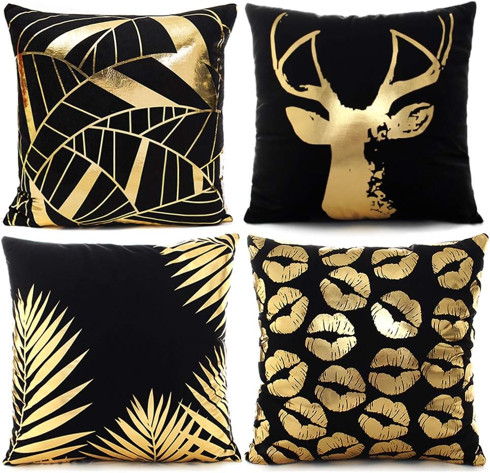 Monkeysell 4PCS Black Pillowcases Throw Pillow Cover Cushion Waist Lumbar Pillow Lips Love Puzzles Pattern Design (Black-1)