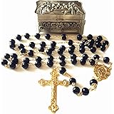 Amazon Com Lifetime Jewelry Rosary Necklace Black Crystal Prayer Beads 24k Real Gold Plated Clothing