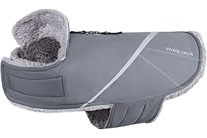 VIVAGLORY Snowrap Dog Coat, Jacket with Harness Hole & Velcro Closure, Dog Coat for Winter & Cold Weather, Fluffy Warm Fleece Lined Reflective Water Resistant for Puppy, M, Grey