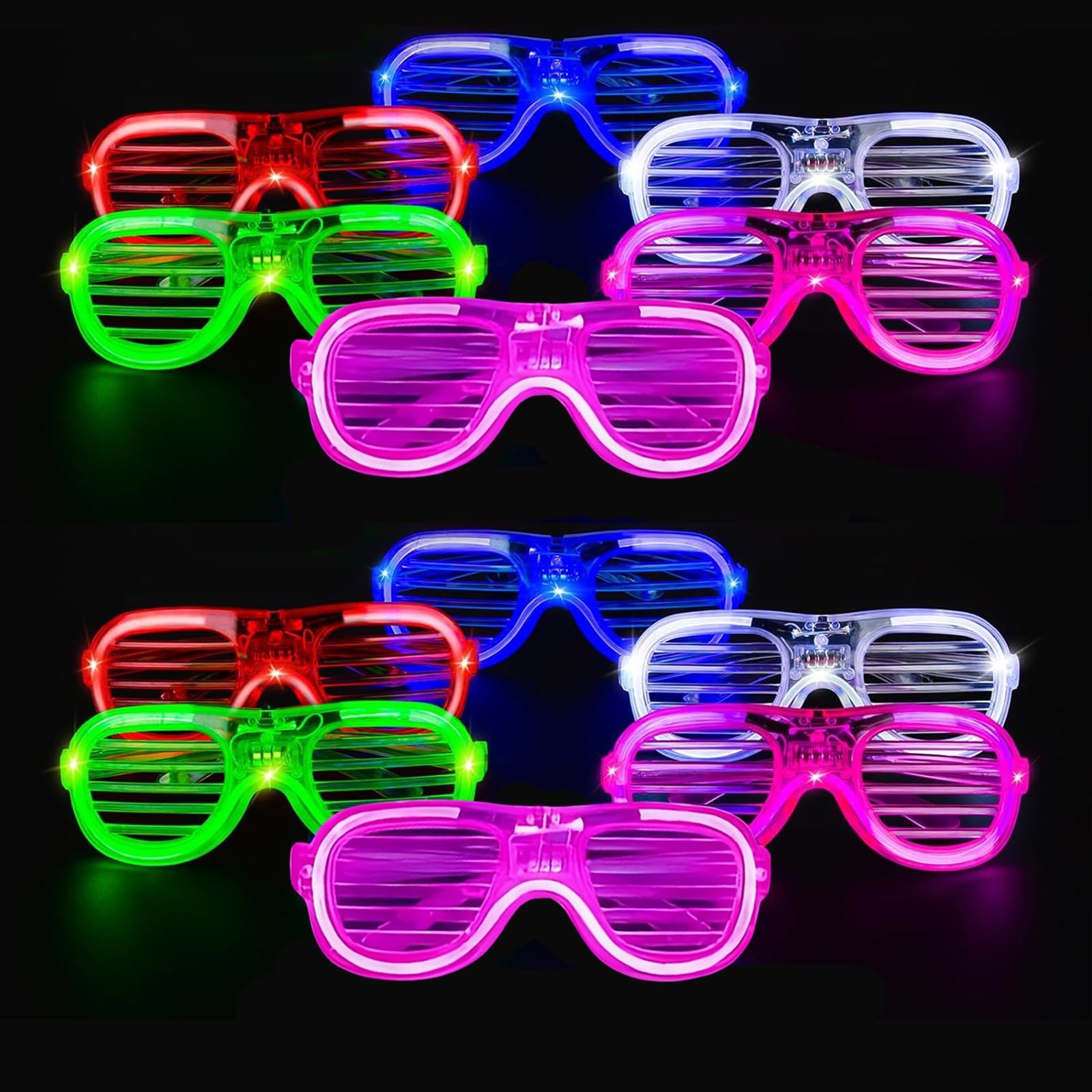 12Pcs Neon Party Glasses,LED Light up Glasses Flashing Glow Sunlasses,Luminous Shutter Rave Glasses for Kids Adults 80s 90s Discos Party Concert Halloween New Years Eve Xmas Party Bag Filles(6 Color)