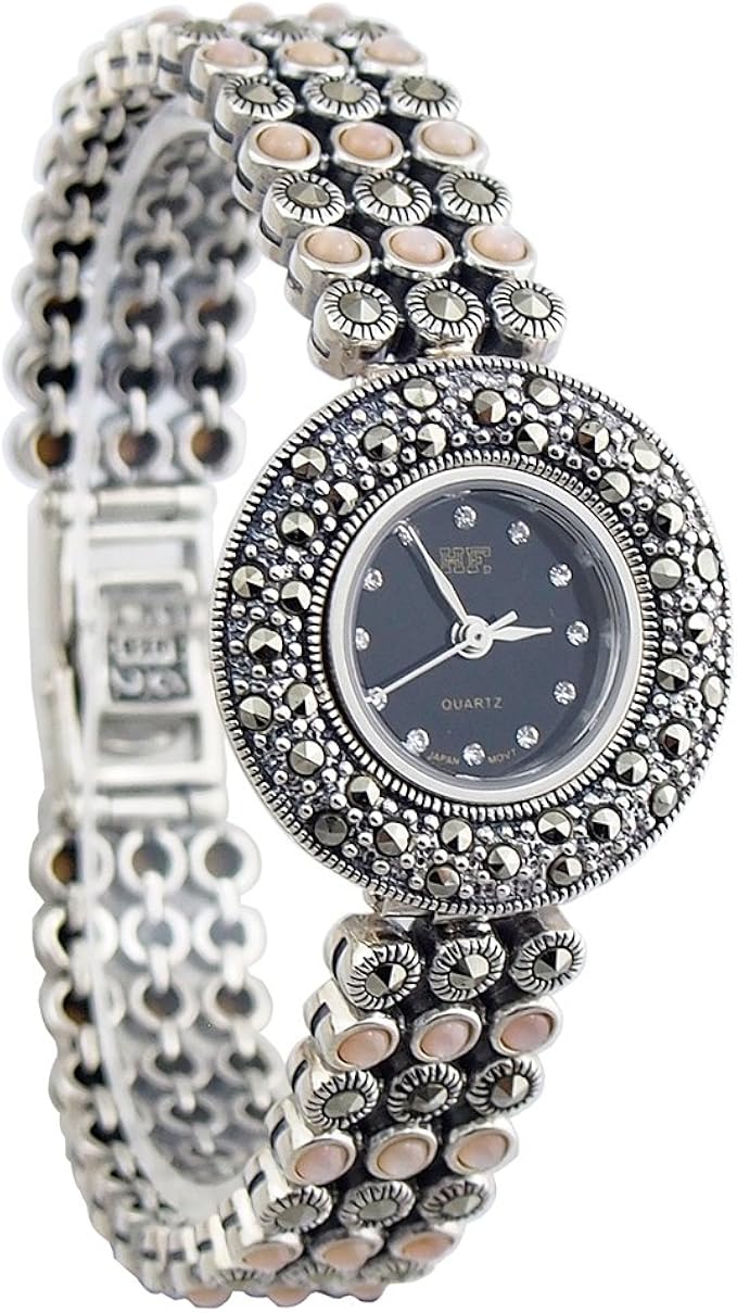 Langii Luxury Sterling Silver with Marcasite Women's Antique Watch