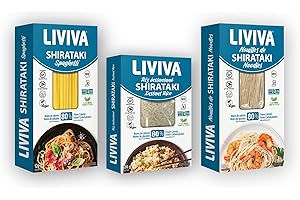 LIVIVA Dried Shirataki Pasta and Rice Trial Pack (Pack of 3: 1 Noodle, 1Spaghetti, 1 Rice) Low Calories - 25 Calories, 0g of Fat and 0g of sugar