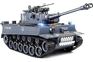 Supdex 1:18 RC Tank That Shoot BBS, 2.4G WW2 German Tiger I Remote Control Tank Model Toys, Army Toy with Smoke, Lights, Sound and Recoil,Military RC Vehicle for Adults and Kids 6+ Year Old
