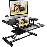 FLEXISPOT 28 inch Standing Desk Converter | Height Adjustable Stand Up Desk Riser, Black Home Office Desk Workstation for Dua