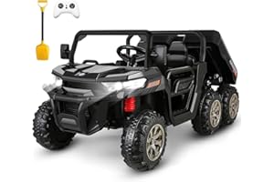 Hikole 2 Seater Ride on Car with Remote, 24V Kids Electric Cars w/Dump Bed, 6 Suspension, 4WD, 3 Speeds, Music, Storage Trunk-6x6 Ride On UTV Truck for Big Kids Boys Girls Age 3-8, Black