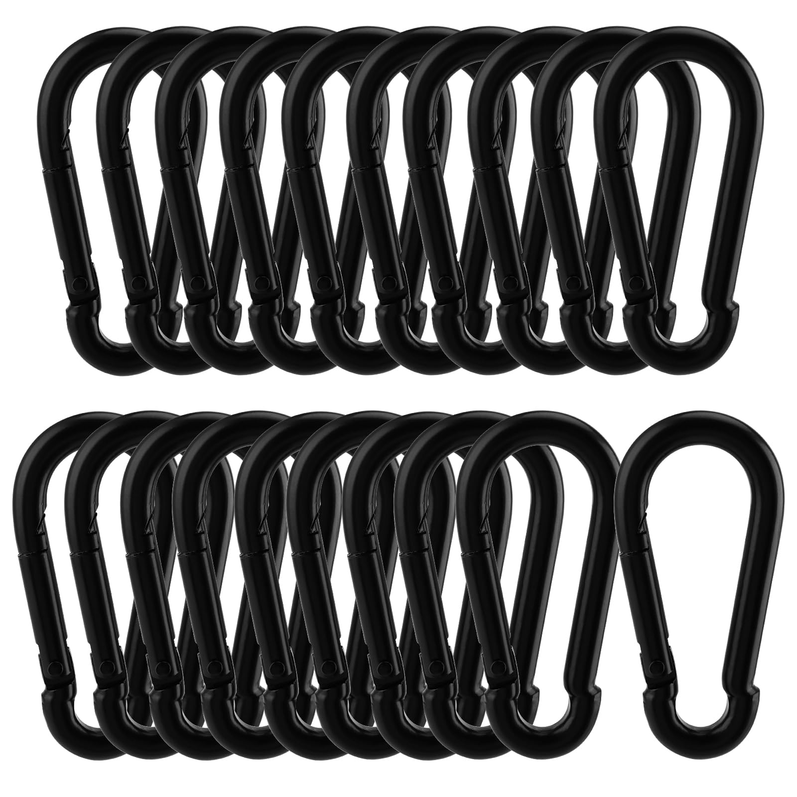 KOHAND 20 Pcs 3.1 Inch Black Spring Snap Hooks, M8 Heavy Duty Carabiner Clips, Metal Quick Spring Links Carabiner Clips for Outdoor Camping, Hiking, Fishing, 440 Lbs Load Capacity