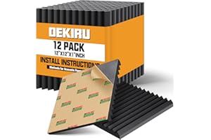 DEKIRU 12 Pack Fast Expand Sound Proof Foam Panels, 1" X 12" X 12" Acoustic Panels High Density, Self-adhesive Wedge Acoustic Foam Fire-Retardant, Sound Proof Panels For Walls For Home Office Studio