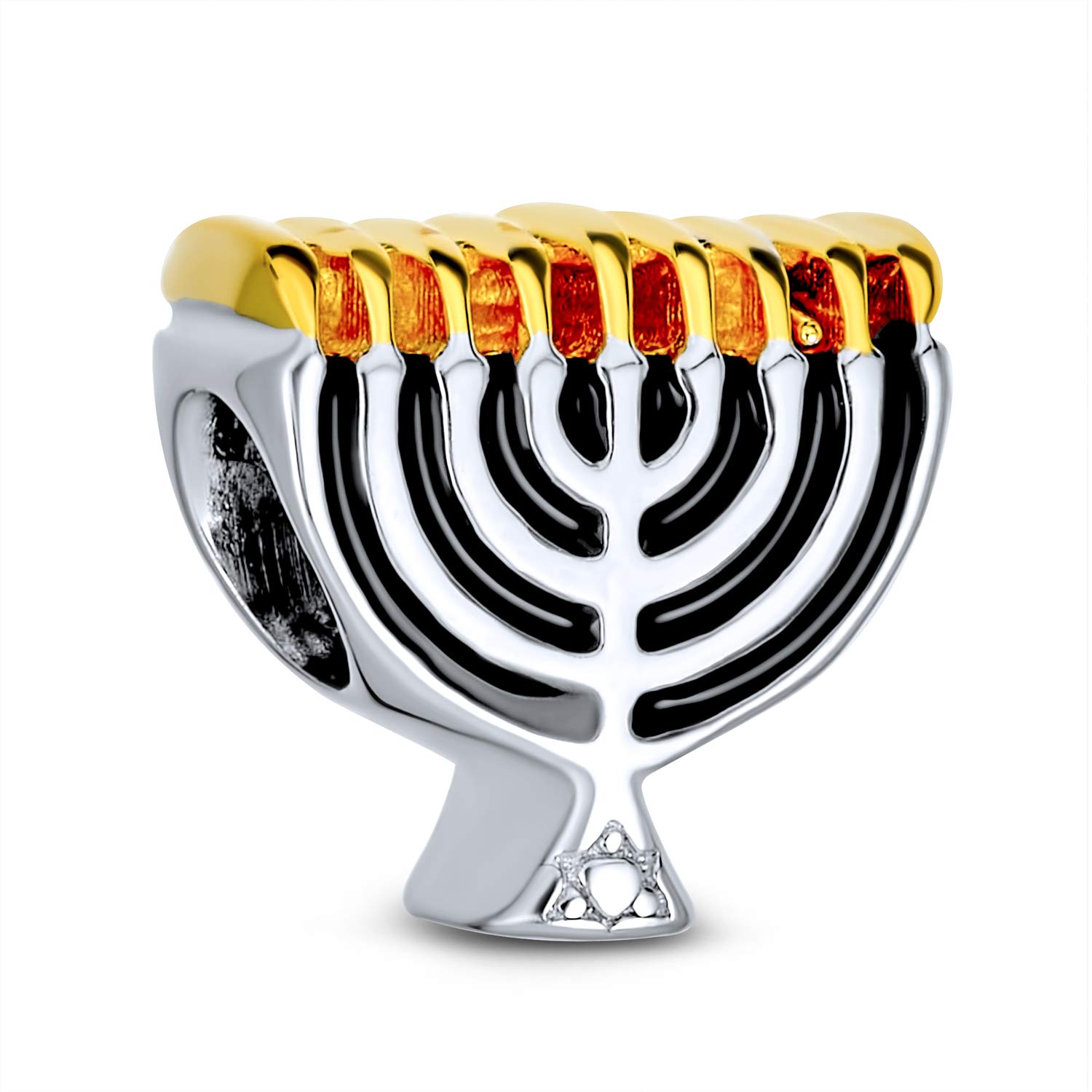 Bling Jewelry Chanukah Menorah Hanukkah Festival of Lights Charm Bead For Women Two Tone Gold Plated .925 Sterling Silver Fits European Bracelet