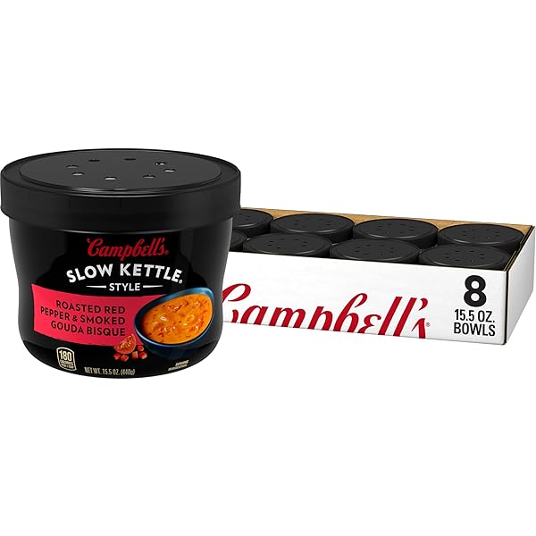 CAMPBELL’S SLOW KETTLE STYLE ROASTED RED PEPPER & SMOKED GOUDA BISQUE, 15.5 OZ. TUB (PACK OF 8)